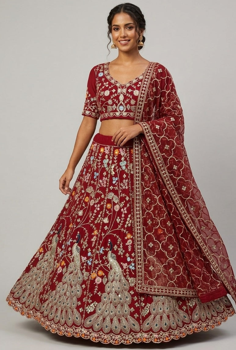 Premium Fox Georgette Sequins Embroidered Lehenga Choli with Dual Dupatta