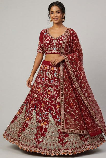 Premium Fox Georgette Sequins Embroidered Lehenga Choli with Dual Dupatta
