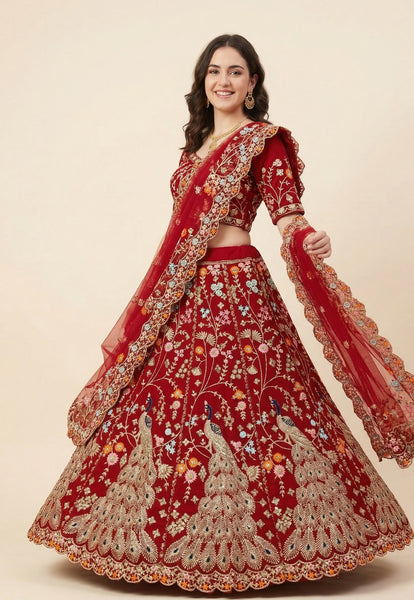 Premium Fox Georgette Sequins Embroidered Lehenga Choli with Dual Dupatta