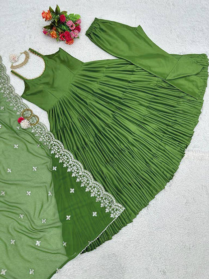 Party Wear Ready Made Anarkali Gown Dupatta Set For Women