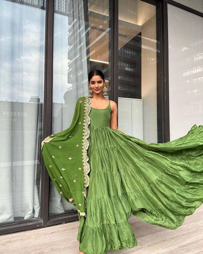 Party Wear Ready Made Anarkali Gown Dupatta Set For Women
