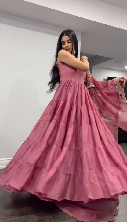 Party Wear Ready Made Anarkali Gown Dupatta Set For Women