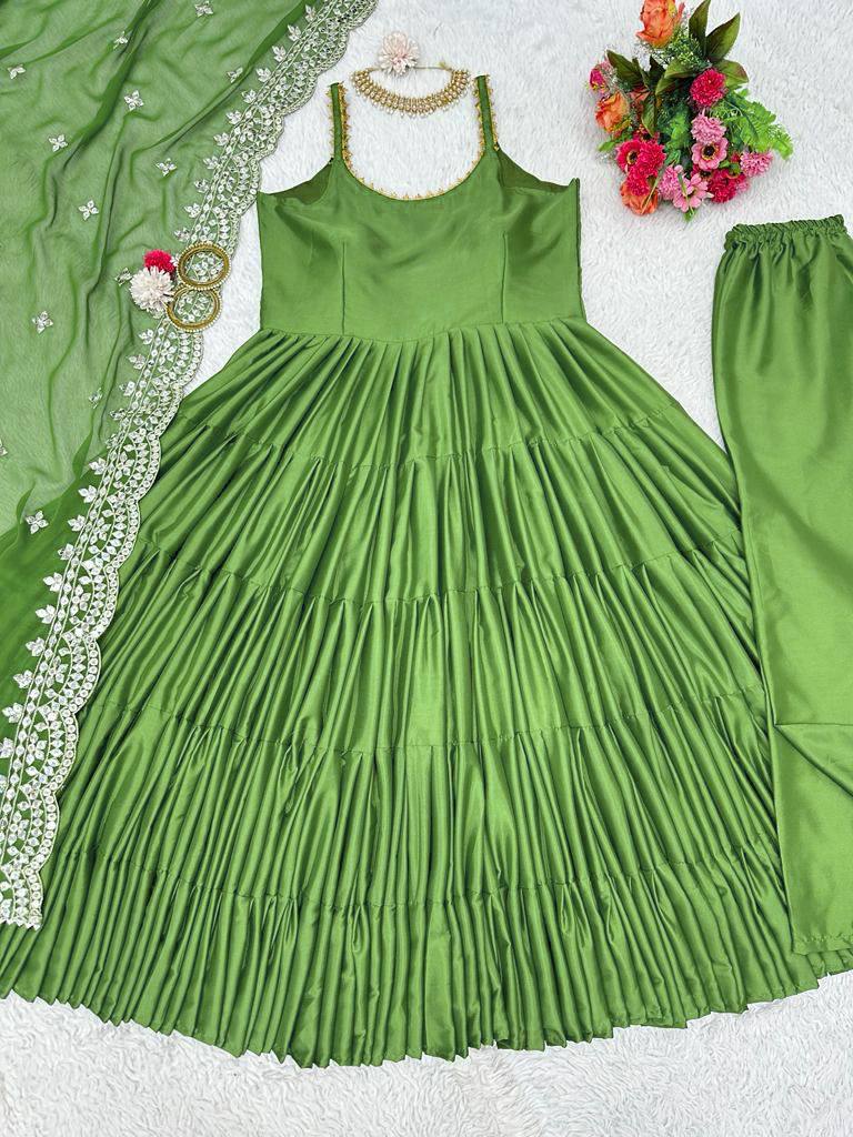 Party Wear Ready Made Anarkali Gown Dupatta Set For Women
