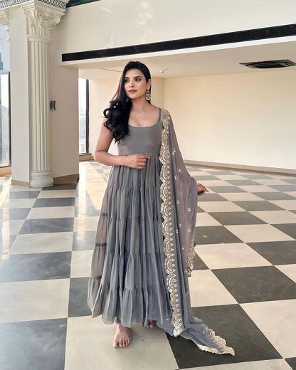 Party Wear Ready Made Anarkali Gown Dupatta Set For Women