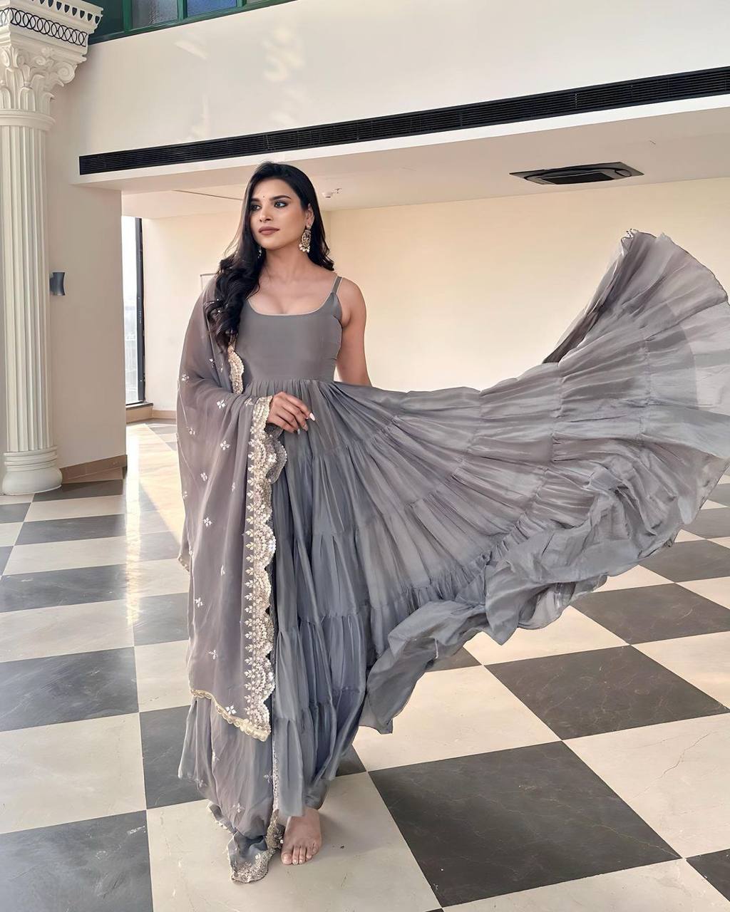 Party Wear Ready Made Anarkali Gown Dupatta Set For Women