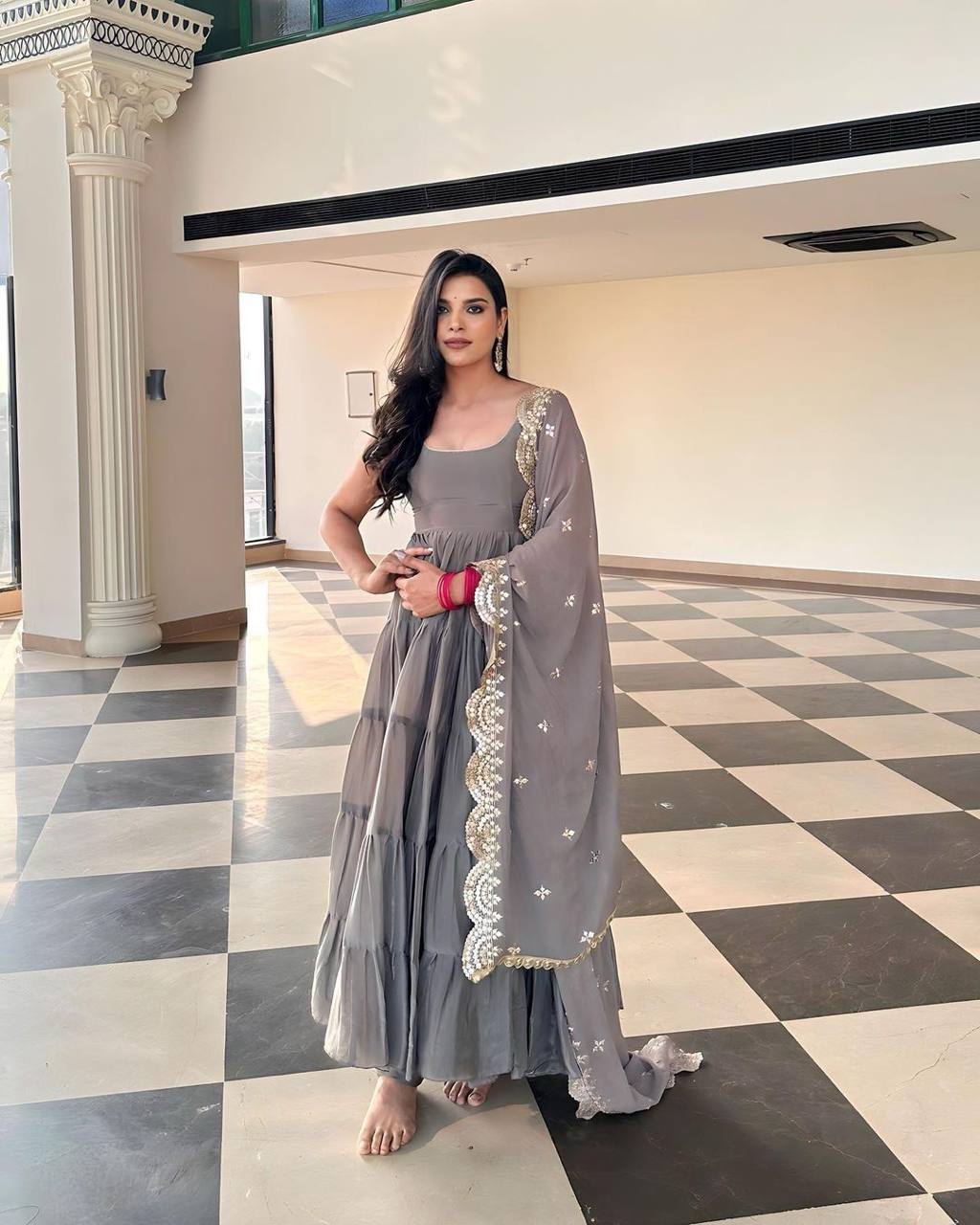 Party Wear Ready Made Anarkali Gown Dupatta Set For Women