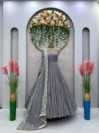 Party Wear Ready Made Anarkali Gown Dupatta Set For Women