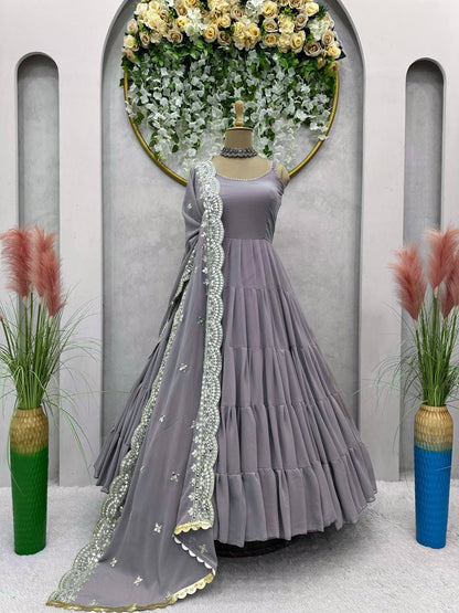 Party Wear Ready Made Anarkali Gown Dupatta Set For Women
