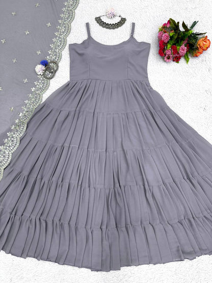Party Wear Ready Made Anarkali Gown Dupatta Set For Women