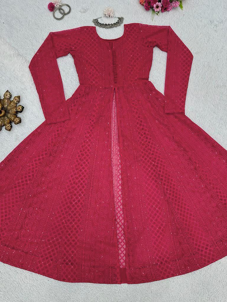 Stylish Chickankari Slit Cut Long Anarkali Kurti