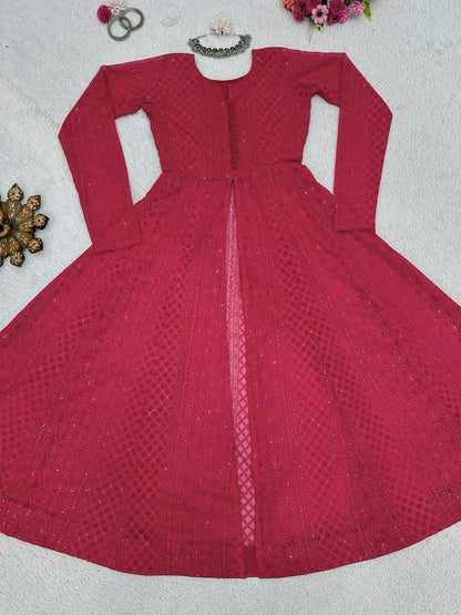 Stylish Chickankari Slit Cut Long Anarkali Kurti