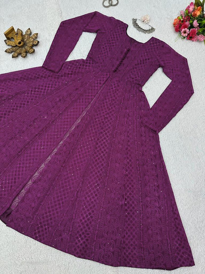 Stylish Chickankari Slit Cut Long Anarkali Kurti