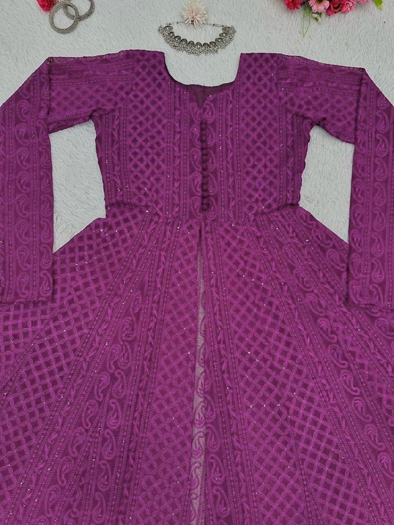 Stylish Chickankari Slit Cut Long Anarkali Kurti