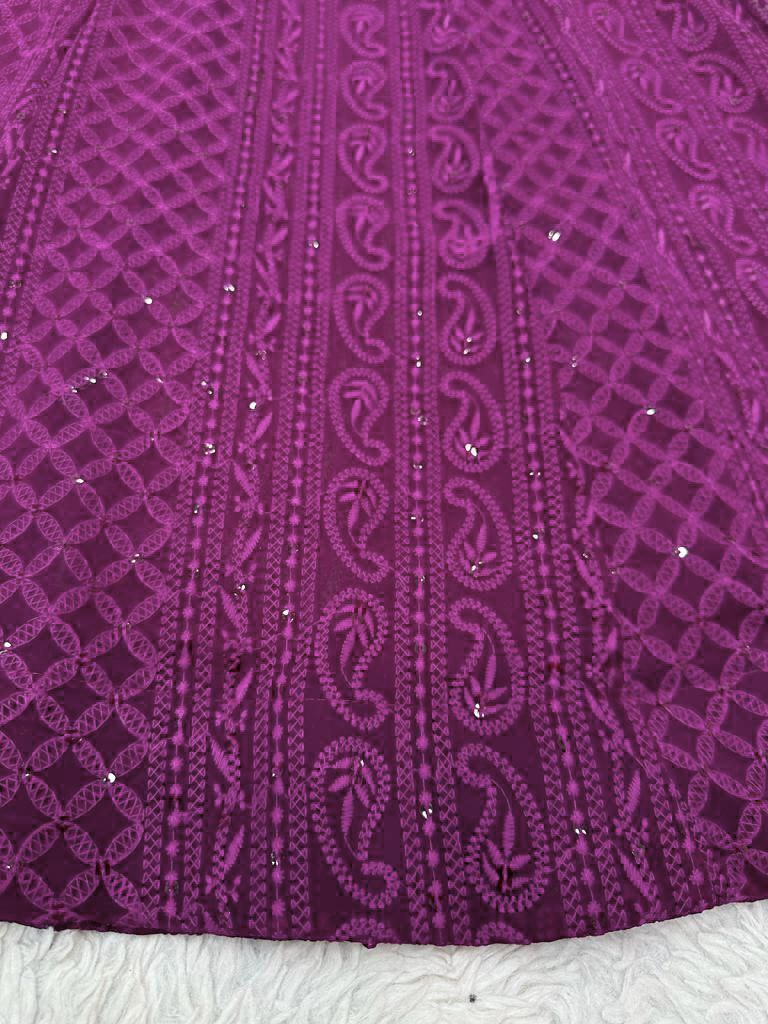 Stylish Chickankari Slit Cut Long Anarkali Kurti