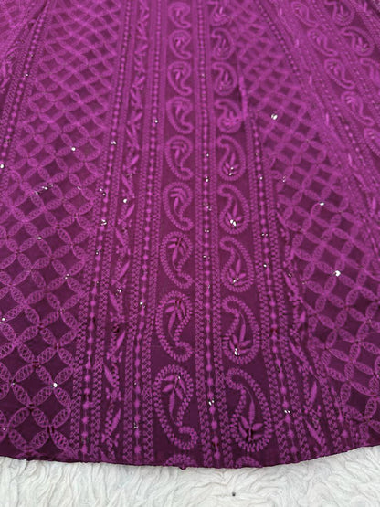 Stylish Chickankari Slit Cut Long Anarkali Kurti