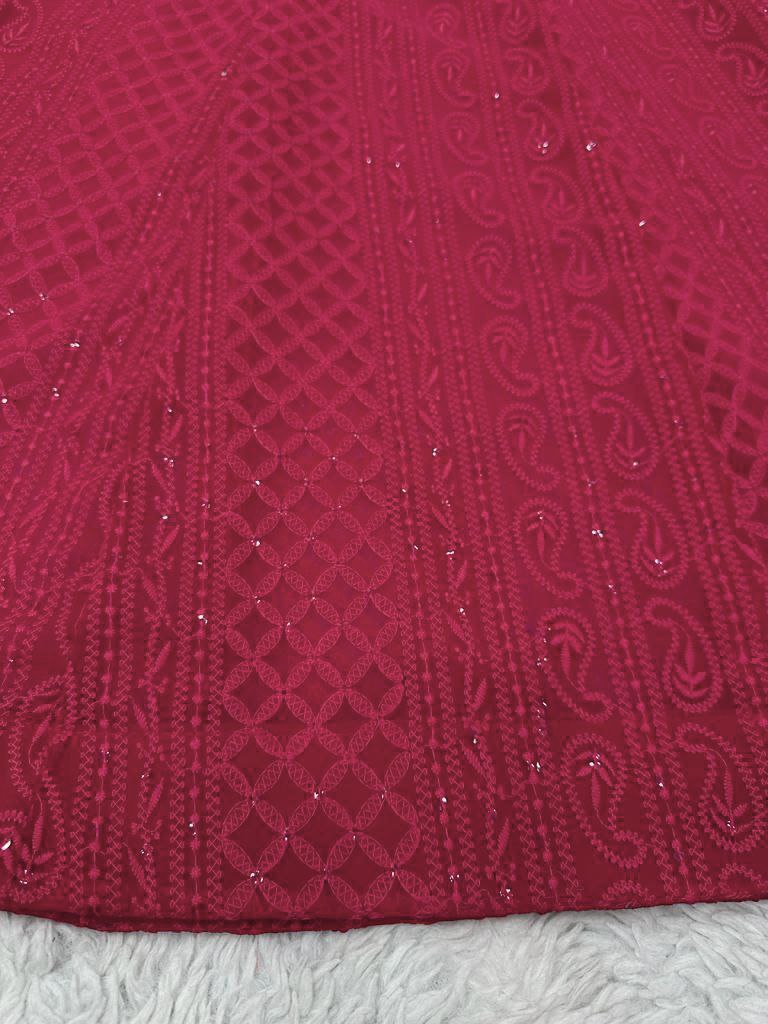 Stylish Chickankari Slit Cut Long Anarkali Kurti