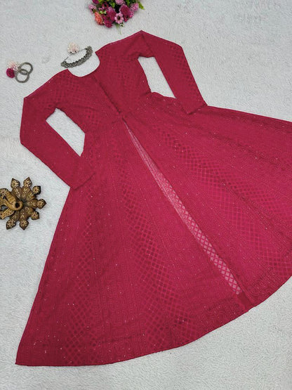 Stylish Chickankari Slit Cut Long Anarkali Kurti