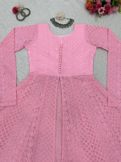 Stylish Chickankari Slit Cut Long Anarkali Kurti