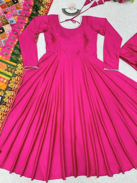 Rani Pink Color Satin Ready Made Salwar Suit