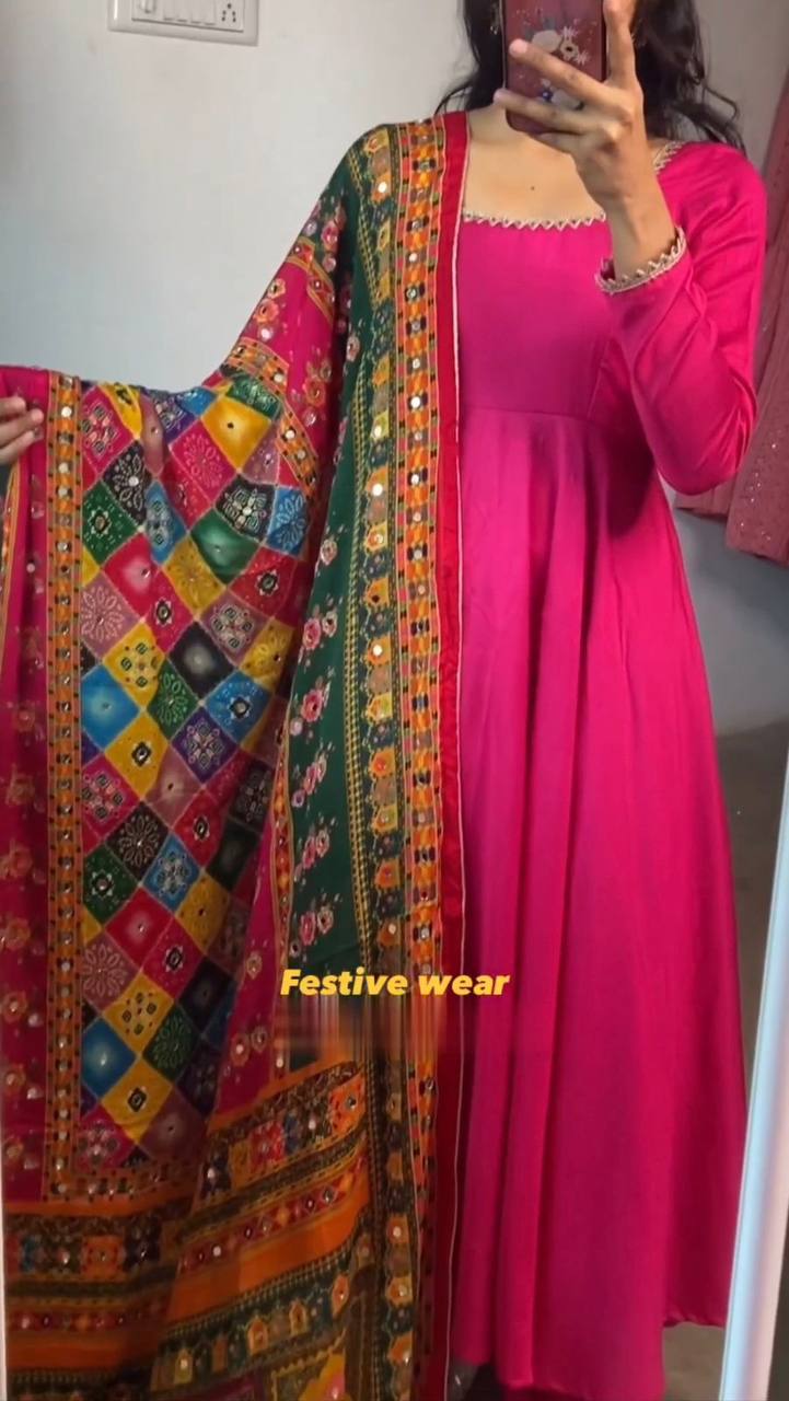 Rani Pink Color Satin Ready Made Salwar Suit