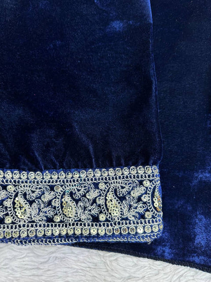 Latest Blue Color Velvet Sequence Work Ready Made Salwar Suit