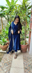 Latest Blue Color Velvet Sequence Work Ready Made Salwar Suit