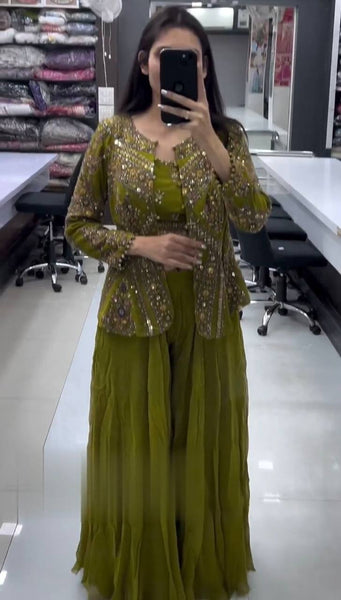 Party Wear Georgette Sequence Thread Work Indo Western