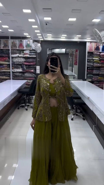 Party Wear Georgette Sequence Thread Work Indo Western