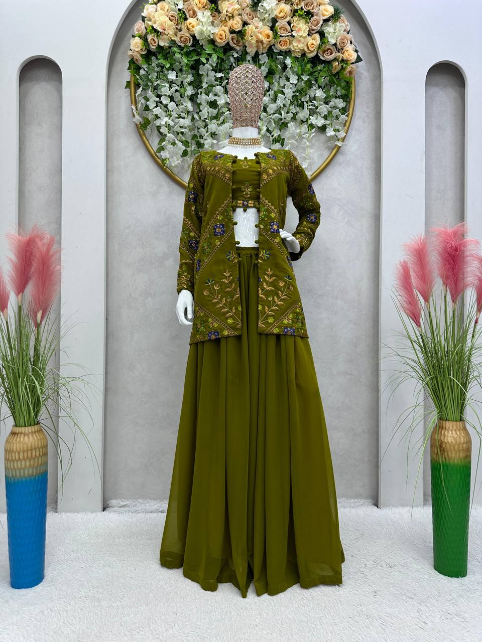 Party Wear Georgette Sequence Thread Work Indo Western