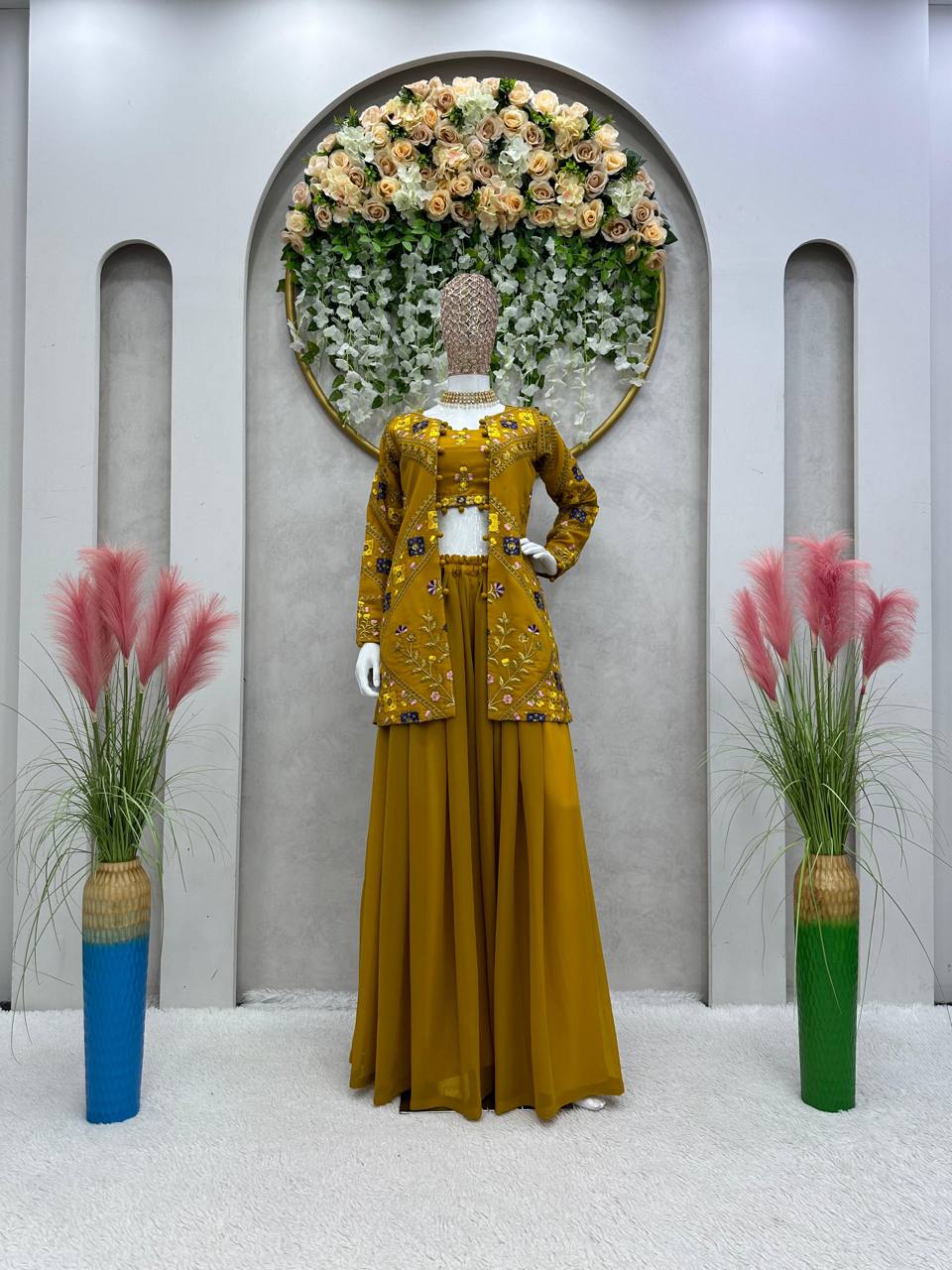 Party Wear Georgette Sequence Thread Work Indo Western