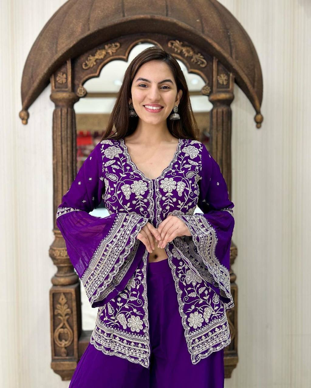 Violet Color Ready Made Party Wear Georgette Sequence Thread Work Salwar Suit