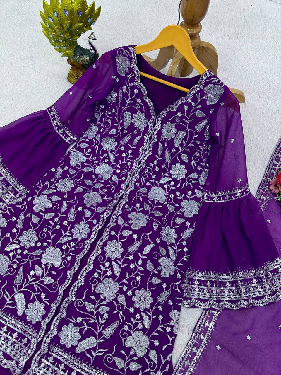 Violet Color Ready Made Party Wear Georgette Sequence Thread Work Salwar Suit