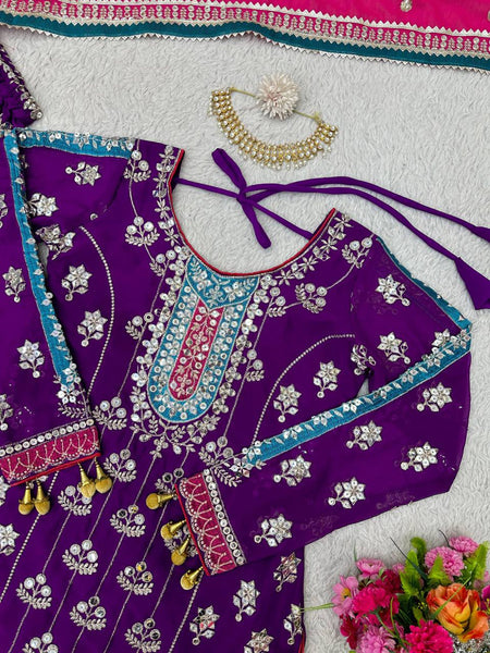 Wedding Wear Purple Color Thread Sequence Work Georgette Sharara Suit
