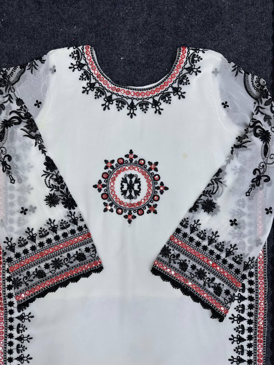Beautiful White Color Georgette Sequence Thread Work Salwar Suit
