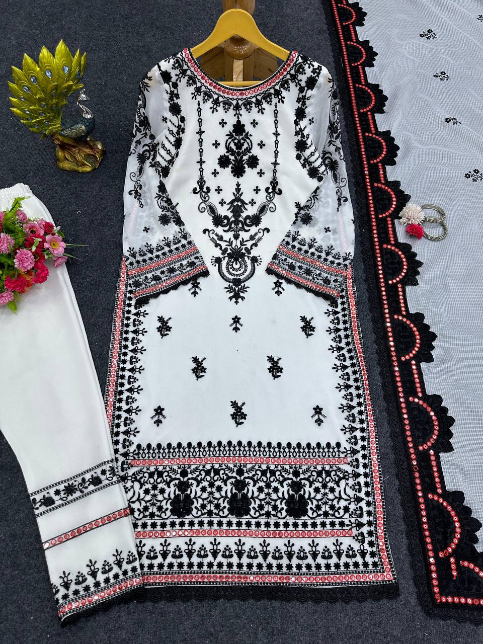 Beautiful White Color Georgette Sequence Thread Work Salwar Suit