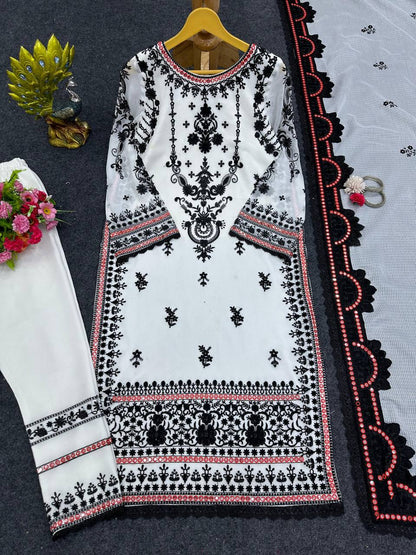 Beautiful White Color Georgette Sequence Thread Work Salwar Suit