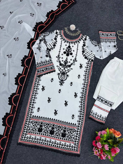 Beautiful White Color Georgette Sequence Thread Work Salwar Suit