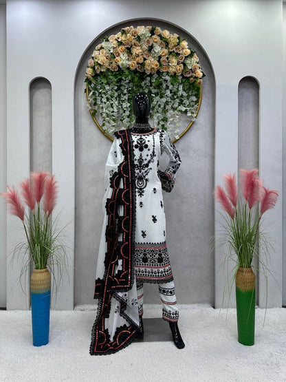 Beautiful White Color Georgette Sequence Thread Work Salwar Suit