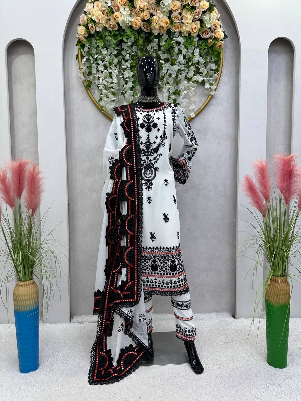 Beautiful White Color Georgette Sequence Thread Work Salwar Suit
