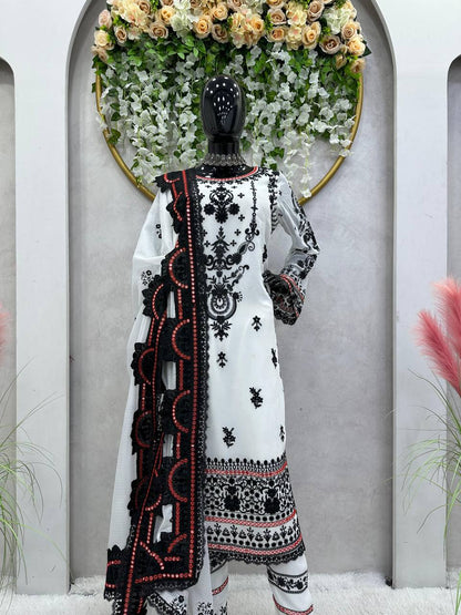 Beautiful White Color Georgette Sequence Thread Work Salwar Suit