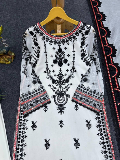Beautiful White Color Georgette Sequence Thread Work Salwar Suit