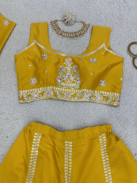 Elegant Yellow Color Muslin Sequence Work Indo Wesern Suit