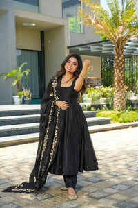 Elegant Black Color Ready Made Chinon Silk Party Wear Salwar Suit