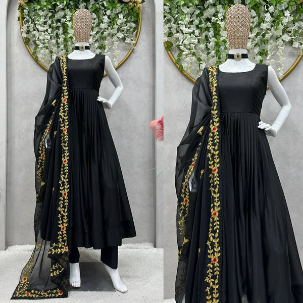 Elegant Black Color Ready Made Chinon Silk Party Wear Salwar Suit