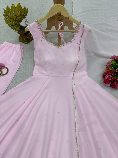 Designer Pink Color Georgette Diamond Work Ready Made Salwar Suit