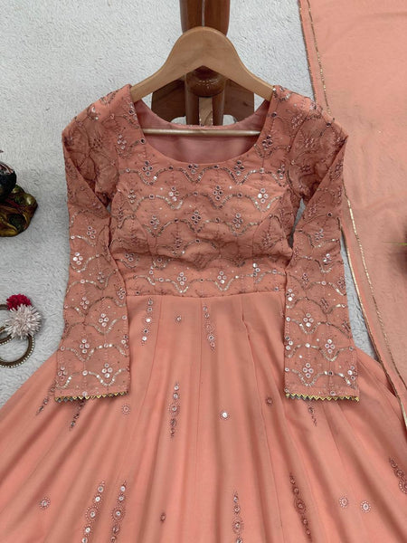 Designer Peach Color Georgette Sequence Work Salwar Suit
