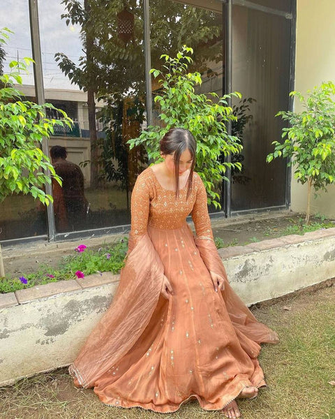 Designer Peach Color Georgette Sequence Work Salwar Suit