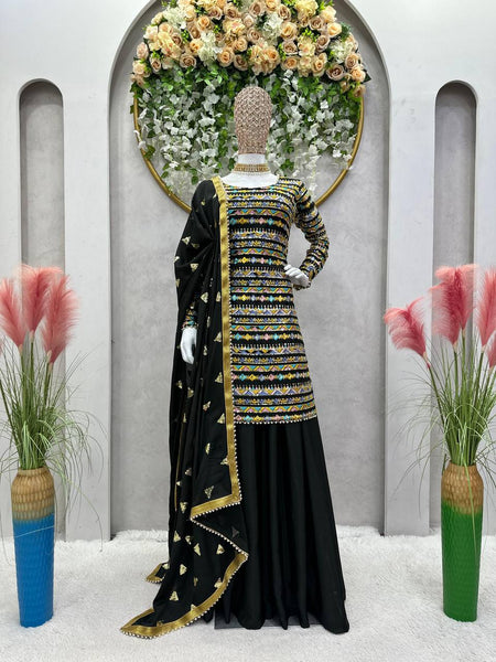 Graceful Black Color Chinon Silk Sequence Ready Made Salwar Suit