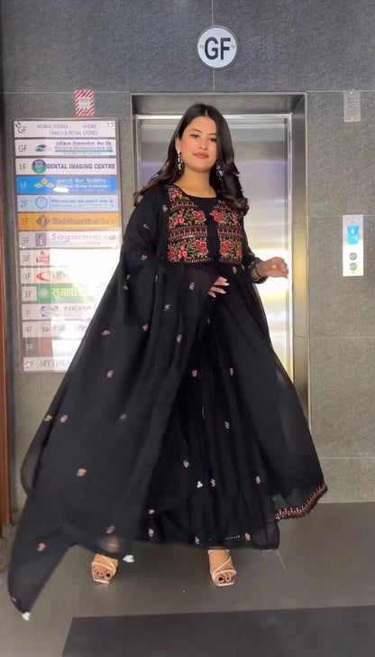 Trending Blck Color Georgette Sequence Work Ready Made Shrug Salwar Suit