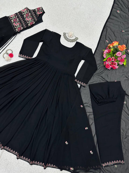 Trending Blck Color Georgette Sequence Work Ready Made Shrug Salwar Suit